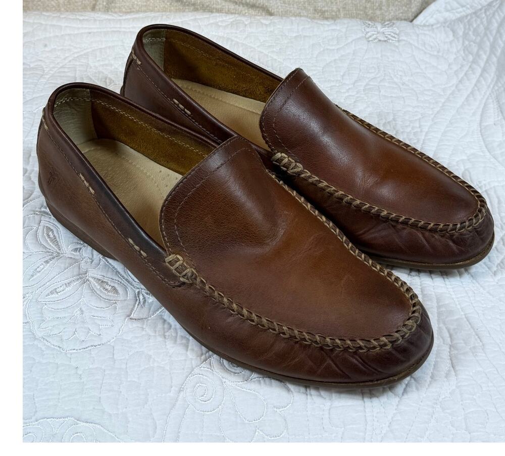 Frye Men Tan 9.5 Leather Loafer Slip On Casual Preppy Shoes Comfort Classic Fit